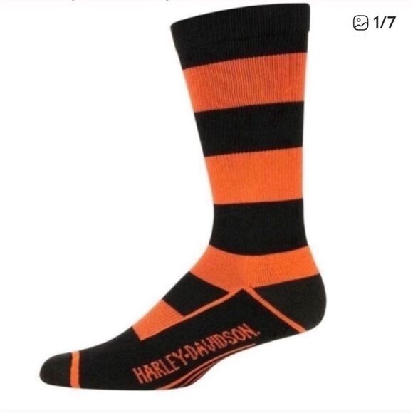 Harley-Davidson Black and Orange Stripe All Weather Socks, 2Pairs, Size L, NWT - Picture 1 of 7